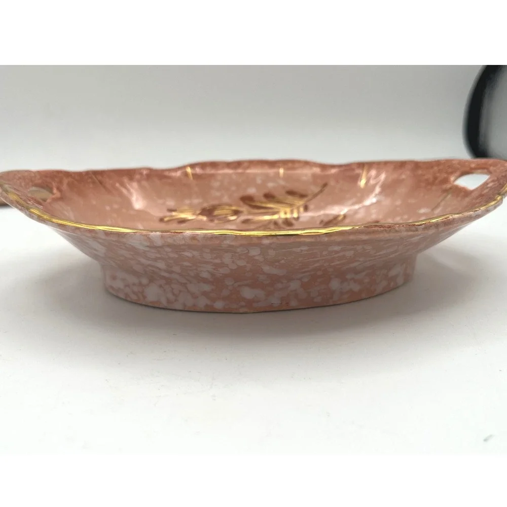 Vtg MCM Capri Holland Ceramic Platter Pink Gold Rose Spongeware 3/4004 Signed
